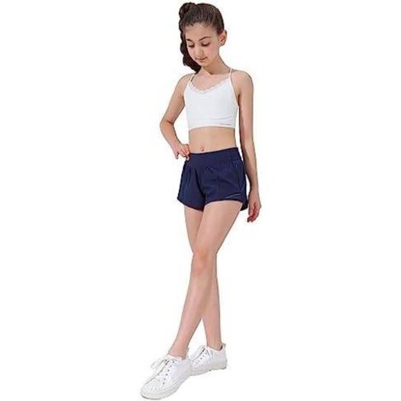 Girls' Lightweight Athletic Shorts: Active Sportswear with Zip Pocket Navy XS - Picture 7 of 8